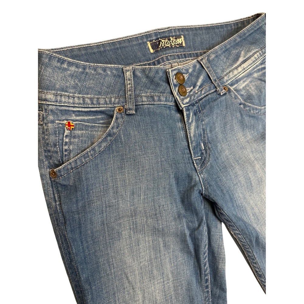 Hudson Beth Baby Bootcut Jeans Medium Wash Low Rise Flap Pocket Size 28 - Picture 2 of 6